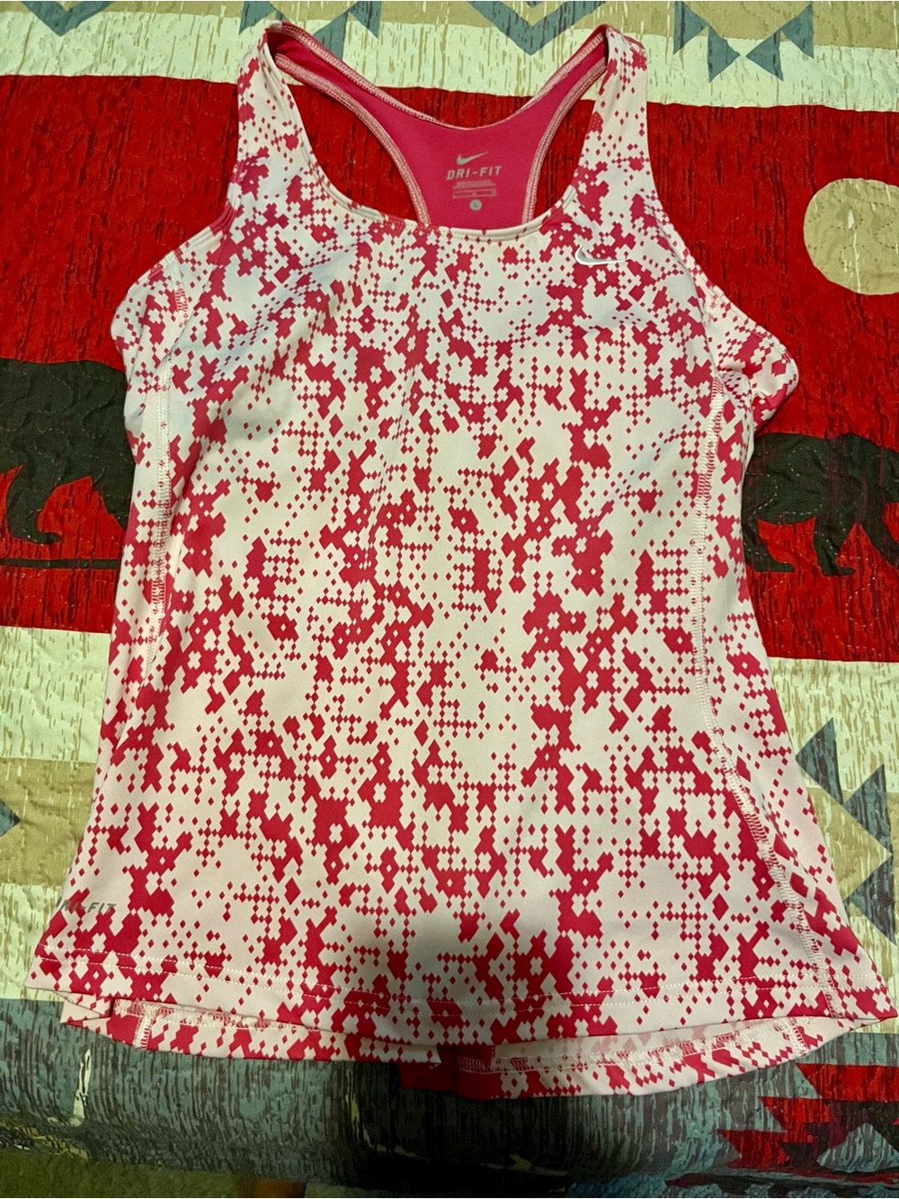 Nike White and Pink Pixel-Print Dri-FIT Racerback Tank